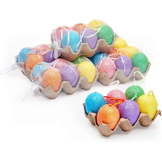 Juvale; 36 Pack Easter Egg Ornaments in 6 Sparkle Colors - Glitter Foam Hanging Easter Eggs for Easter Tree Decorations, Basket Filler, Home Party, DIY Crafts; Category:Easter Decorations; Image:1